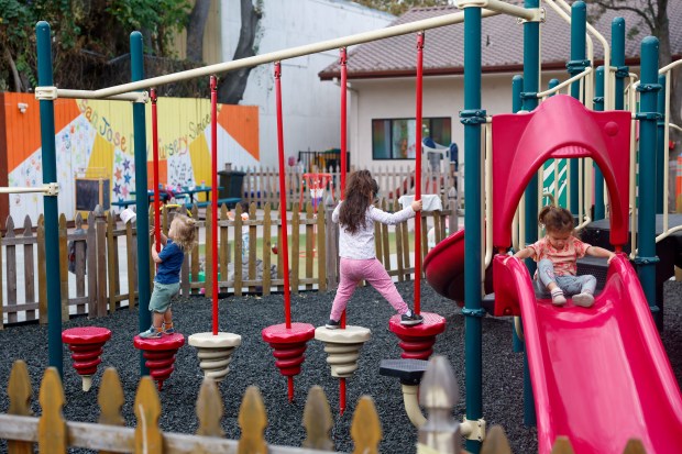 Children climb on the playground at San Jose Day Nursery in San Jose, Calif., on Friday, Oct. 25, 2024. (Shae Hammond/Bay Area News Group)