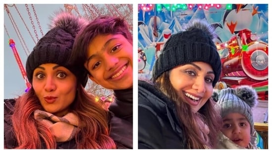 Shilpa Shetty, posted a video of herself enjoying the cold amidst the northern lights, in Lapland, Finland. She also posted pictures with her kids. (Instagram)