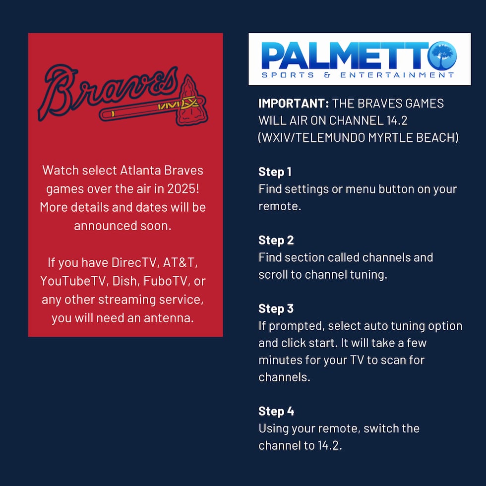 How to watch select Atlanta Braves games in the Myrtle Beach-Florence market starting in 2025.