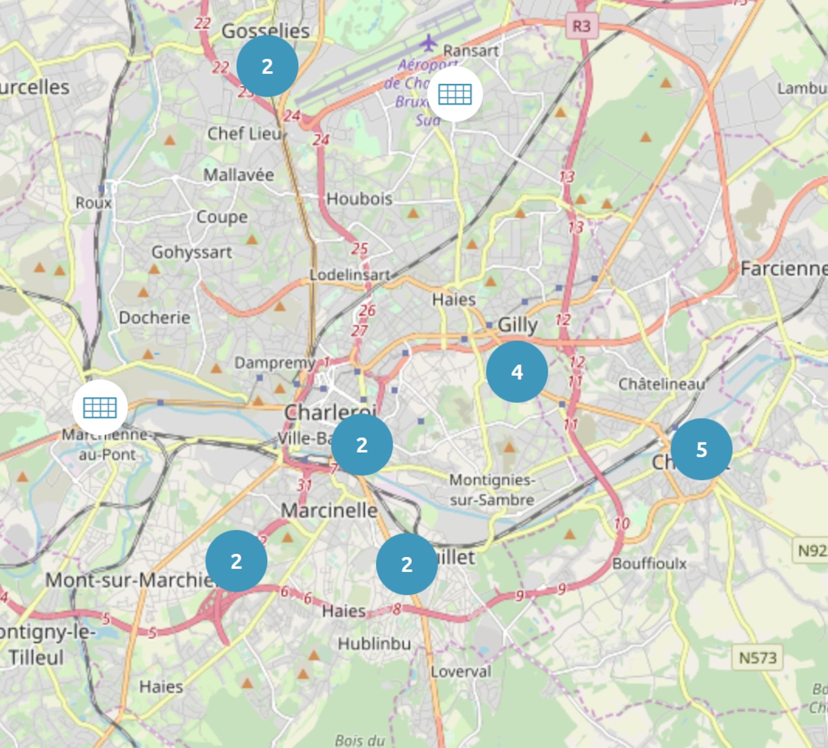 Carte des distributeurs de colis bpost en décembre 2024.