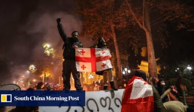 Third night of protests after Georgia suspends EU talks
