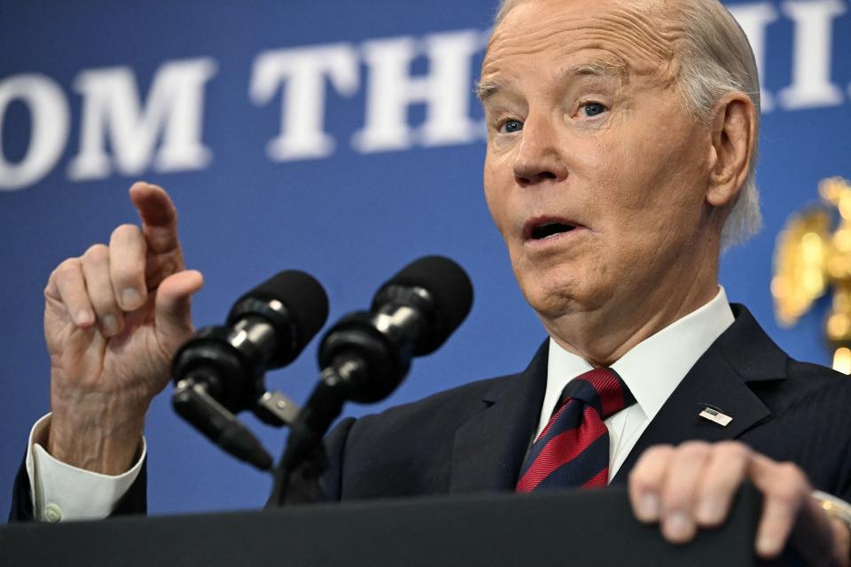 President Joe Biden speaks about his "middle-out, bottom-up economic playbook" at the Brookings Institution in Washington, DC, on December 10, 2024.