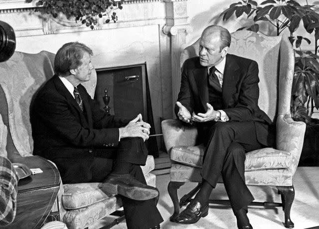 Consolidated News Pictures/Getty Images Jimmy Carter and Gerald Ford chat in the Oval Office