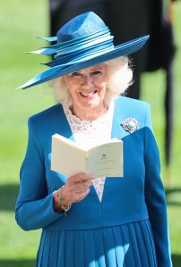 ASCOT, ENGLAND - JUNE 19: Queen Camilla smiles as she attends day two of Royal Ascot 2024 at Ascot Racecourse on June 19, 2024 in Ascot, England. (Photo by Chris Jackson/Getty Images)