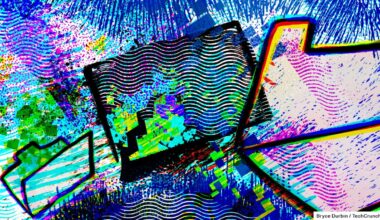 render of a data breach with computer folders over blue, green and purple spilling data squares