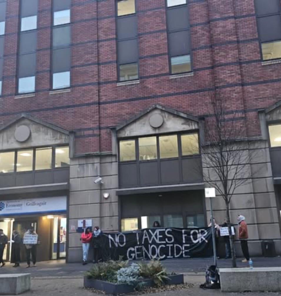 No Taxes For Genocide at the Dept of the Economy. WTAF