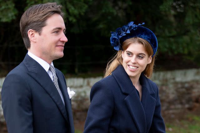 <p>Mark Cuthbert/UK Press via Getty</p> Princess Beatrice, Counsellor of State and Edoardo Mapelli Mozzi attend the Christmas Day service at St Mary Magdalene Church on Dec. 25, 2023 in Sandringham, Norfolk