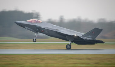 F-35 aircraft at the Danish Fighter Wing Skrydstrup facility.