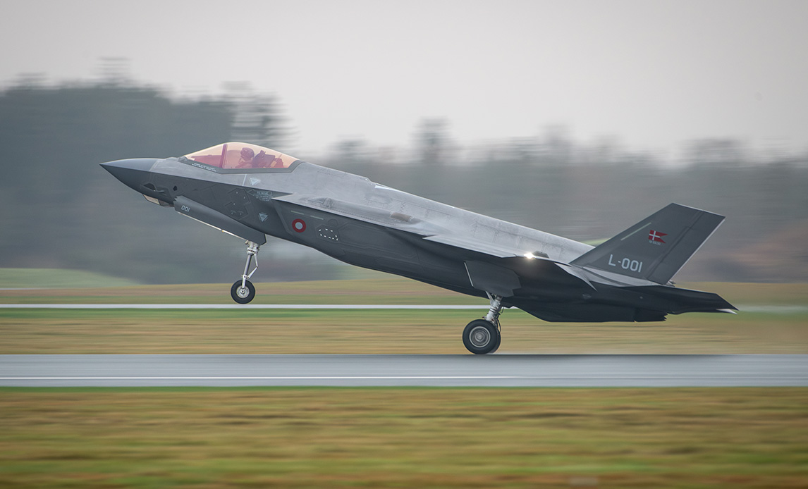 F-35 aircraft at the Danish Fighter Wing Skrydstrup facility.
