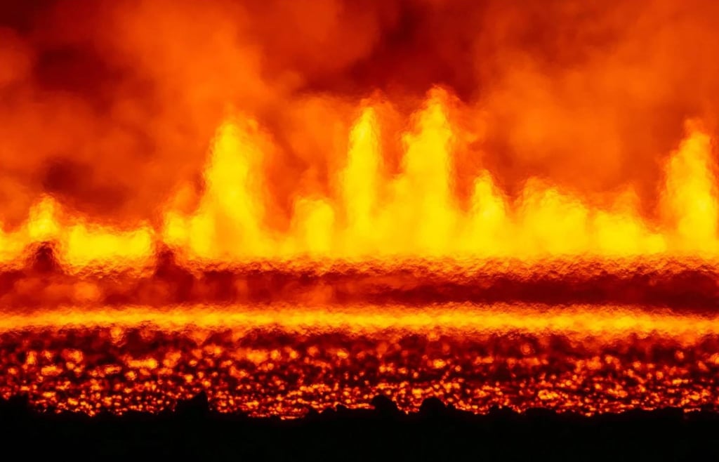 Plumes of lava on the Reykjanes peninsula. Photo: AP Plumes of lava on the Reykjanes peninsula. Photo: AP