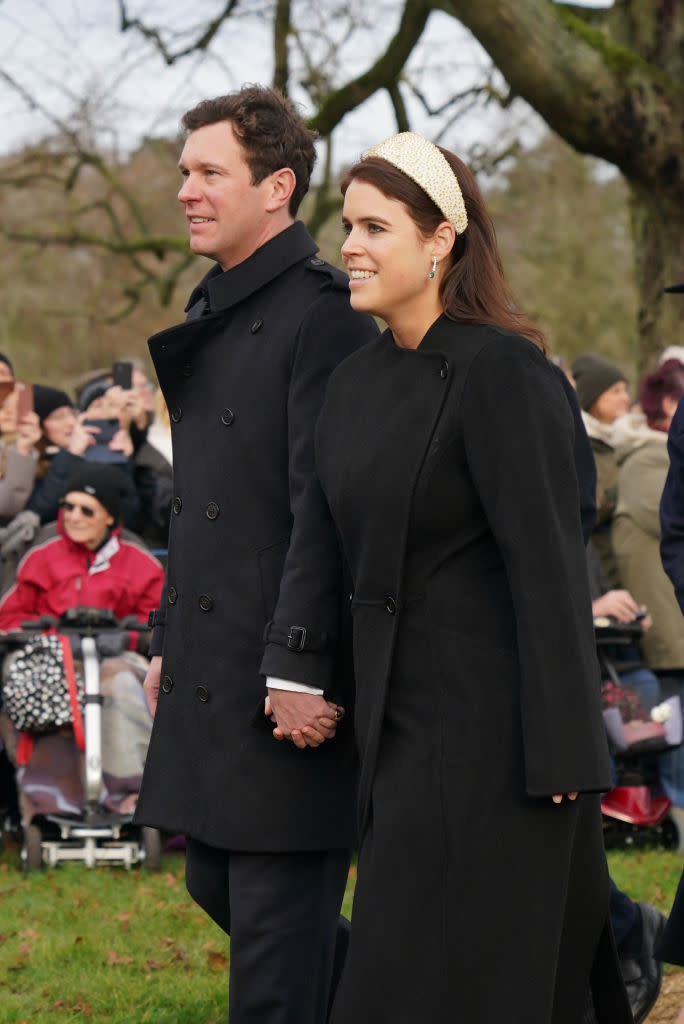 Jack Brooksbank and Princess Eugenie attending the Christmas Day morning church service at St Mary Magdalene Church in Sandringham, Norfolk. Picture date: Monday December 25, 2023.