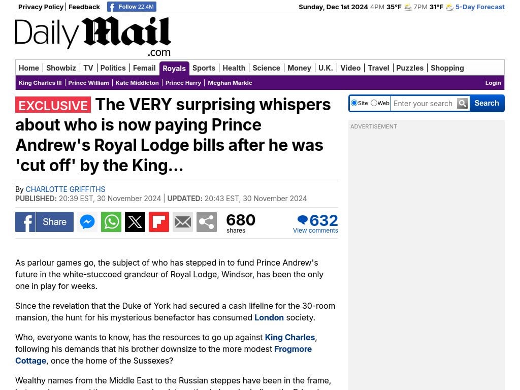 The VERY surprising whispers about who is now paying Prince Andrew's Royal Lodge bills after he was 'cut off' by the King...