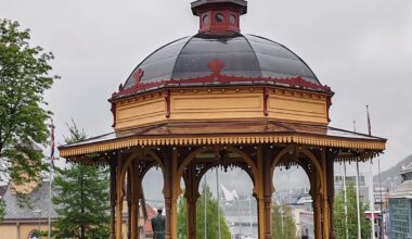 Tromso, Norway. Red bike and bandstand.