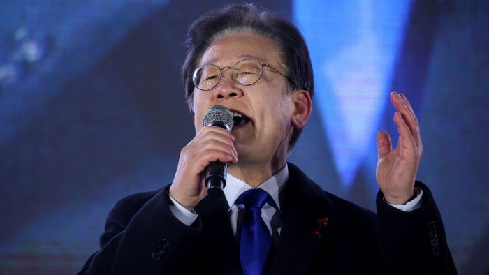 Lee Jae-myung speaks during a rally  in front of the National Assembly in Seoul. South Korea, calling for the impeachment of President Yoon Suk Yeol, on December 14 2024