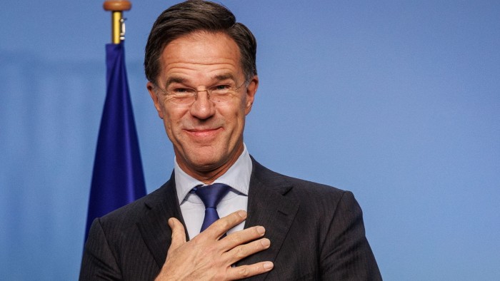 Nato secretary-general Mark Rutte at a meeting of Nato foreign ministers in Brussels