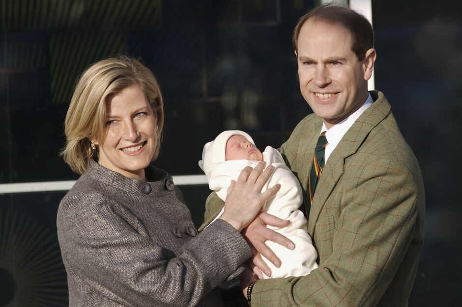 Duchess Sophie and Prince Edward leave Frimley Park Hospital with James Wessex on December 20, 2007