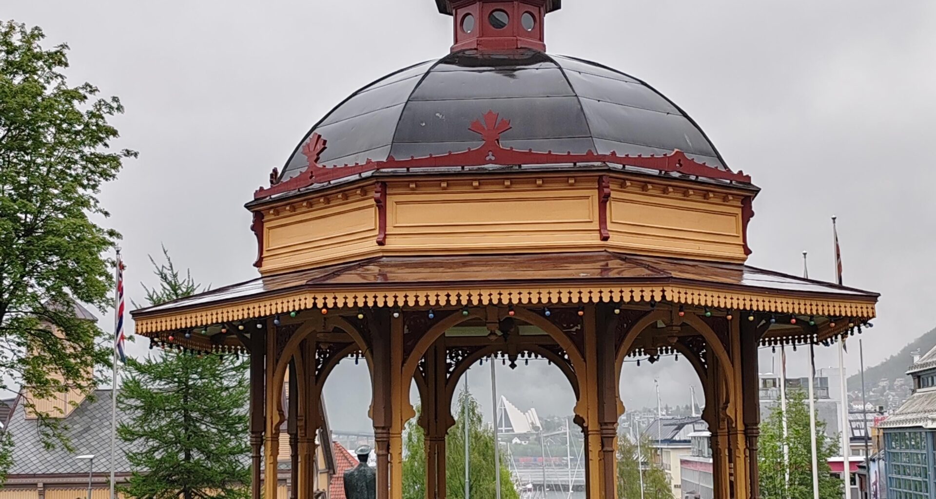 Tromso, Norway. Red bike and bandstand.