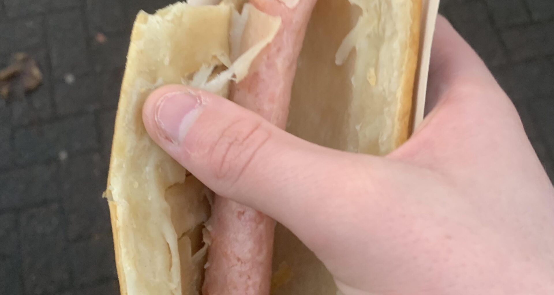 State of this sausage roll from russells this morning 🤢