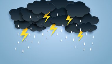 Monsoon, Rainy Season background . cloud rain and thunderbolt hanging on blue sky. paper art style.vector.