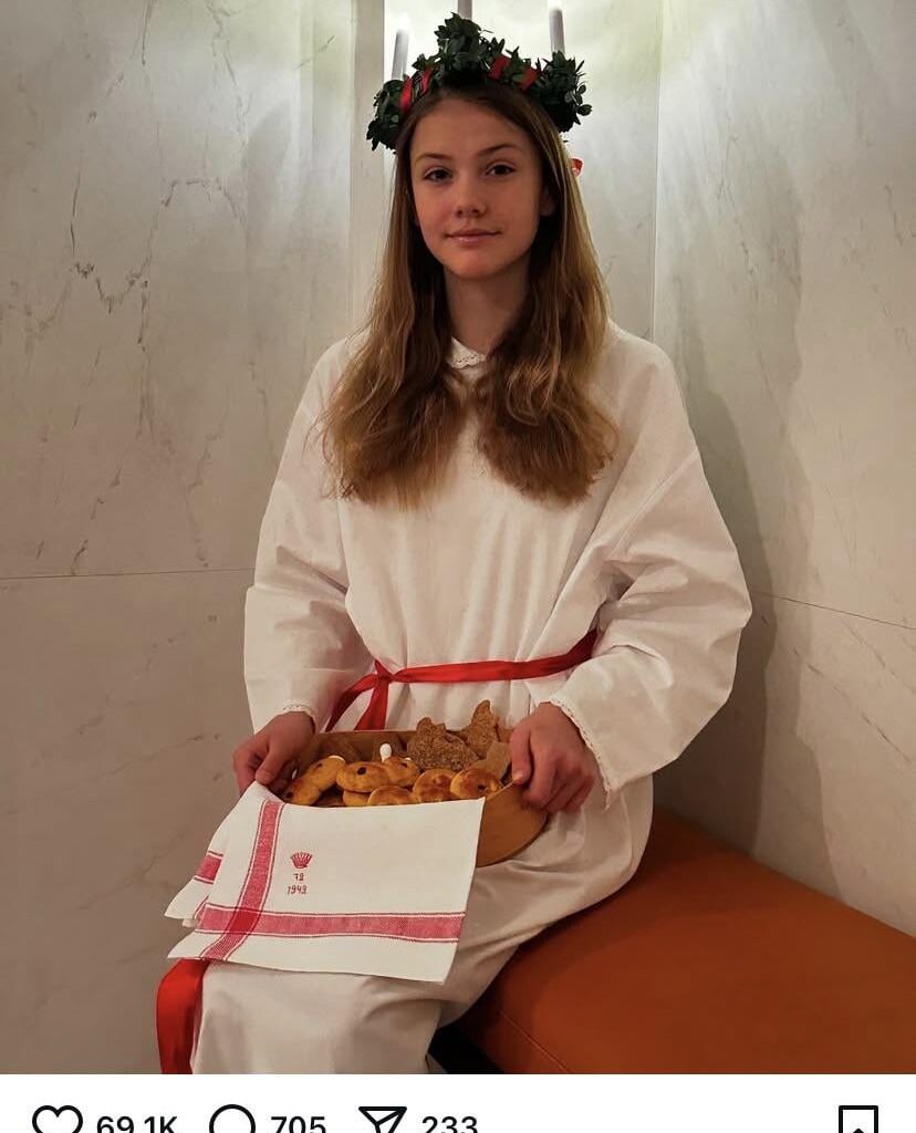 Sweden’s Princess Estelle is wishing everyone a happy St Lucia Day 🕯️