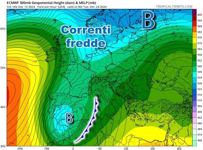 Correnti fredde ed instabili di origine Polare dal Nord Europa verso l'Italia