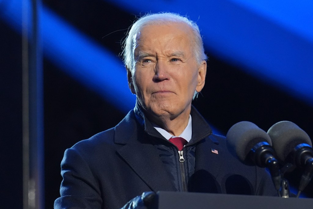 President Joe Biden speaks during a ceremony lighting the National Christmas Tree on the Ellipse near the White House in Washington, Thursday, Dec. 5, 2024.
