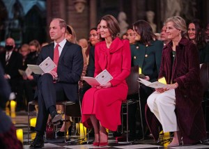 Prince William, Duke of Cambridge, Catherine, Duchess of Cambridge and Sophie, Countess of Wessex take part in 'Royal Carols - Together At Christmas', a Christmas carol concert hosted by the duchess at Westminster Abbey in London, which will be broadcast on Christmas Eve on ITV.  on December 8, 2021 in London, England. Led by the duchess, and supported by The Royal Foundation, the service was attended by those Kate and William had spent time with during recent engagements, as well as members of the armed forces involved in Operation Pitting, young carers, faith leaders and those who may have been more vulnerable or isolated during the pandemic.