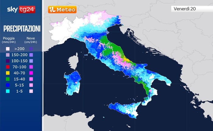 Precipitazioni previste per Venerdì 20 Dicembre