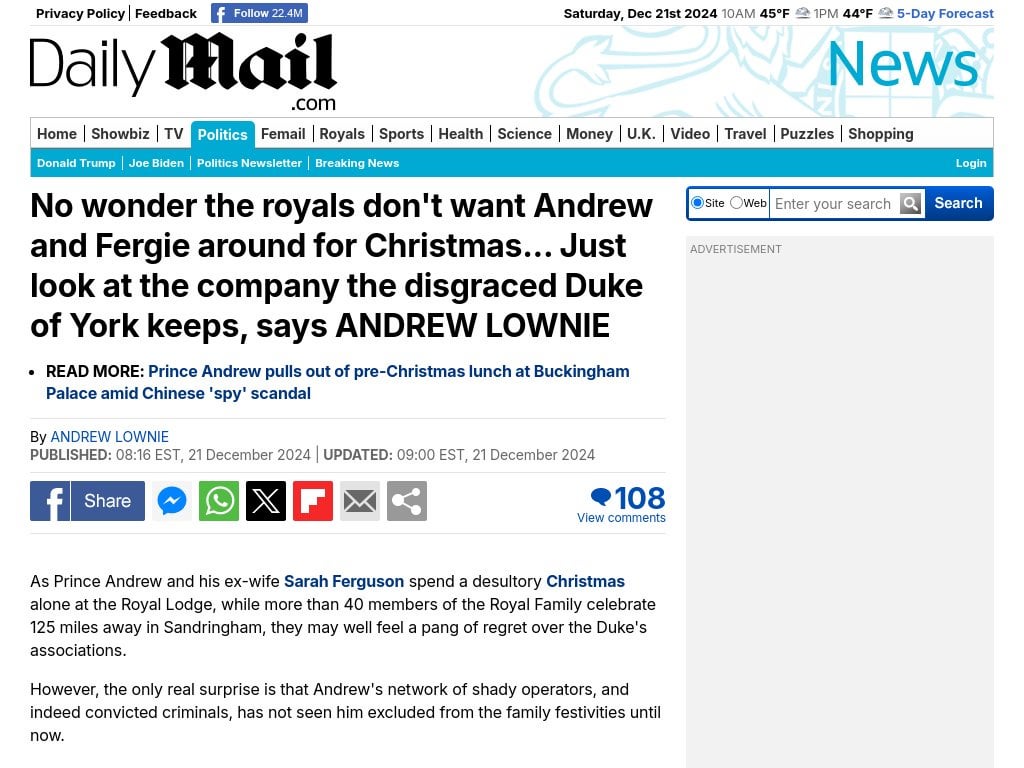 No wonder the royals don't want Andrew and Fergie around for Christmas... Just look at the company the disgraced Duke of York keeps, says ANDREW LOWNIE