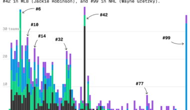 [OC] Visualizing every retired number in North American pro sports