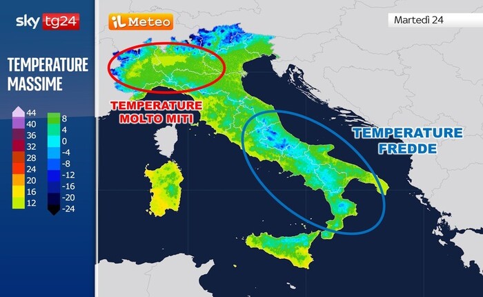 Temperature miti al Nord, freddo invece al Centro Sud
