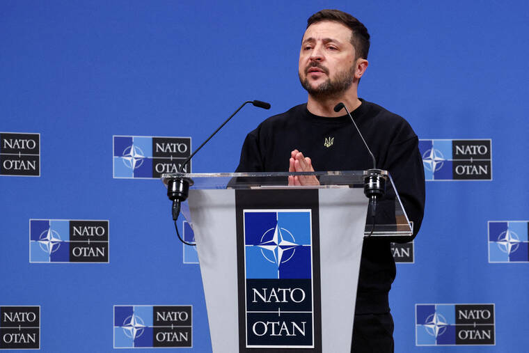 REUTERS FILE PHOTO
                                Ukraines President Volodymyr Zelenskyy attends a press conference in October at the NATO headquarters in Brussels, Belgium.