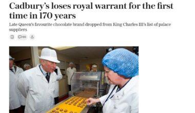 Cadbury’s loses royal warrant for the first time in 170 years