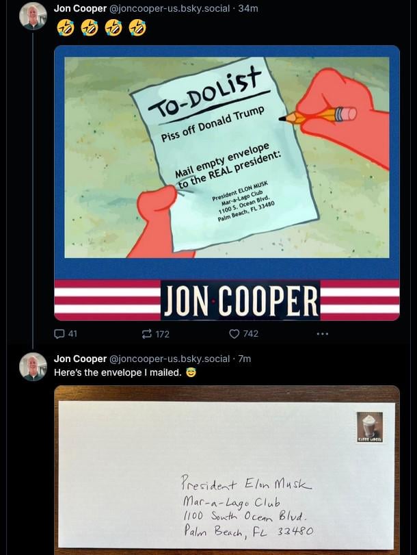 Mailing a blank envelope to President Musk