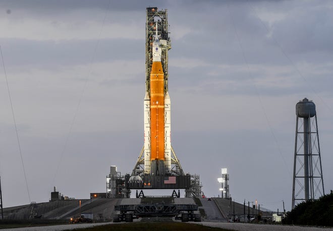 NASA's Space Launch System rocket is photographed Thursday, April 21, 2022 on Pad 39B at Kennedy Space Center, FL, ahead of the November 2022 Artemis I launch. Mandatory Credit: Craig Bailey/FLORIDA TODAY via USA TODAY