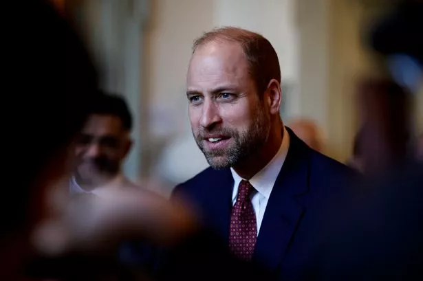 Prince William, Prince of Wales, Co-Patron of the "Jewel of Arabia Expedition" reacts as he attends the launch of the expedition at Royal Geographical Society on November 25, 2024 in London, England