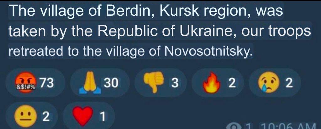 UNCOFIRMED. Aparently Ukrainian Armed Forces are attacking in different directions in the Kursk region. Russians are panicking on Telegram.