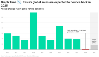 [OC] Tesla's annual sales 2015-2024, 2025 forecast