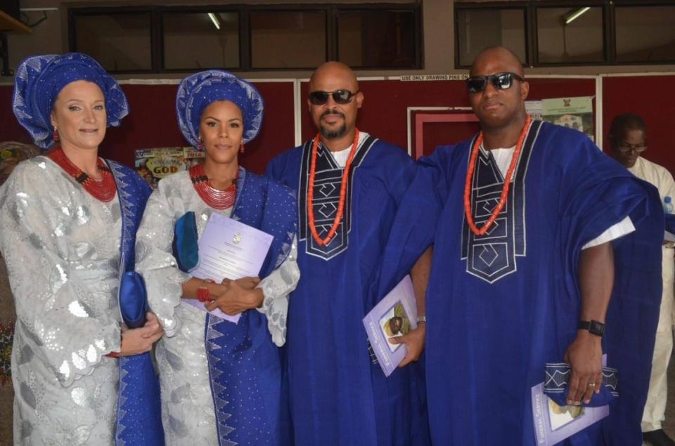 From left: Catherine (the author's sister-in-law), the author, Femi (the author's brother) and Mike (the author's husband) at Archbishop Vining Church, Ikeja Lagos, in May 2016)