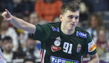 Imre Bence a férfi kézilabda olimpiai kvalifikációs Európa-bajnokság ötödik helyéért játszott Magyarország - Szlovénia mérkőzésen a kölni Lanxess Arénában 2024. január 26-án.