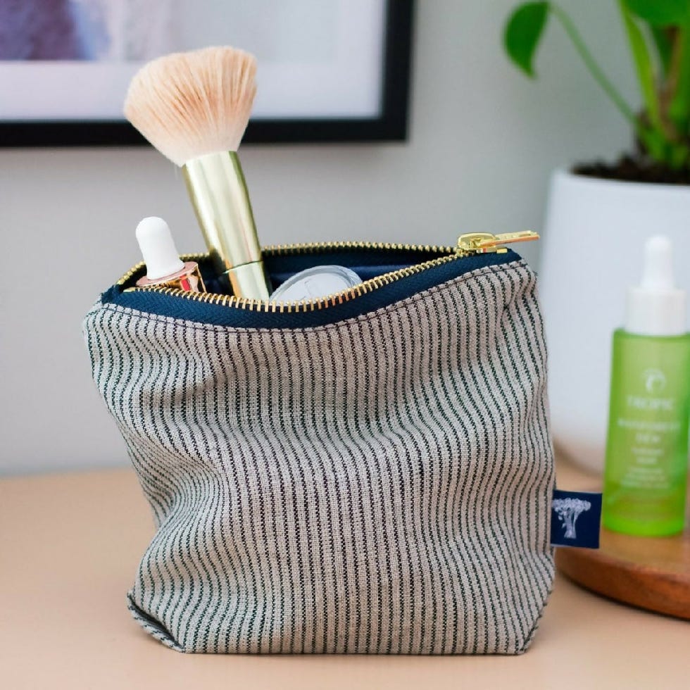 Striped Linen Makeup Bag