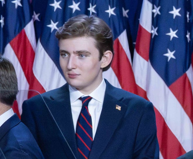 Barron Trump, sole child of Donald and Melania Trump, attended his father's Election Night Watch Party at the Palm Beach County Convention Center in Florida on Tuesday, November 5, 2024.