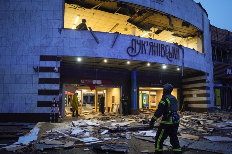 Damaged metro station after a Russian missile attack in Kyiv