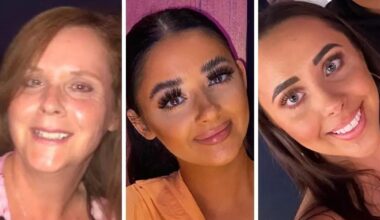 Three individual headshots: left - woman, with brown hair and wearing pink top, smiling; centre - woman with dark hair parted in centre wearing orange top; right - woman with dark hair smiling. (None of her clothing is visible).