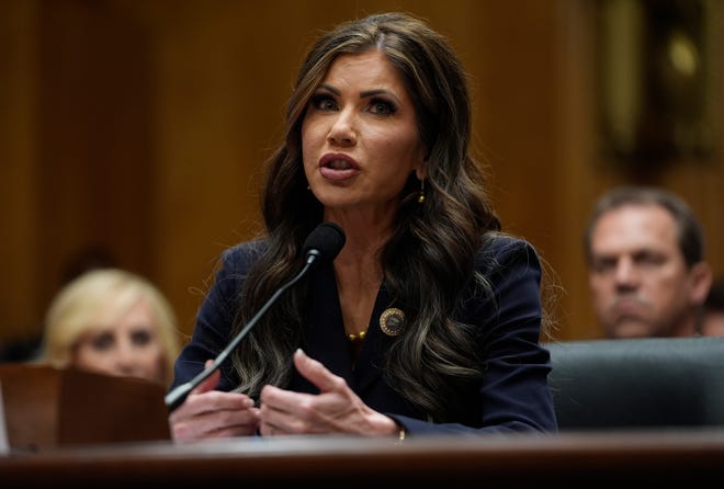 South Dakota Gov. Kristi Noem (R-SD), President-elect Donald Trump’s pick to lead the Department of Homeland Security, faces senators Friday at a confirmation hearing in Washington DC.