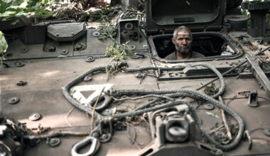 Ukrainian personnel in armored vehicle