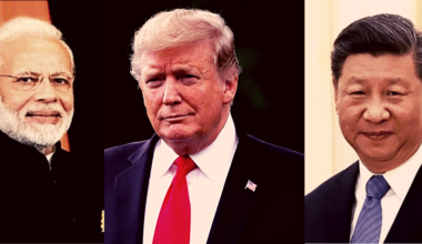 PM Narendra Modi (L), US President Donald Trump (C) and Chinese President Xi Jinping
