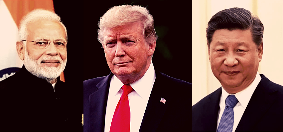 PM Narendra Modi (L), US President Donald Trump (C) and Chinese President Xi Jinping