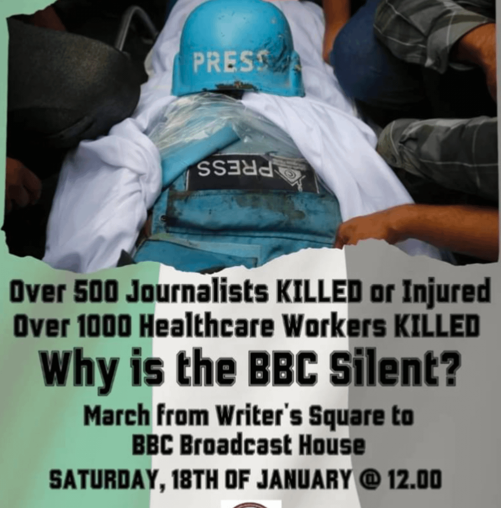 Protest against BBC Northern Ireland for failing to report more on Palestine (18/01/25)