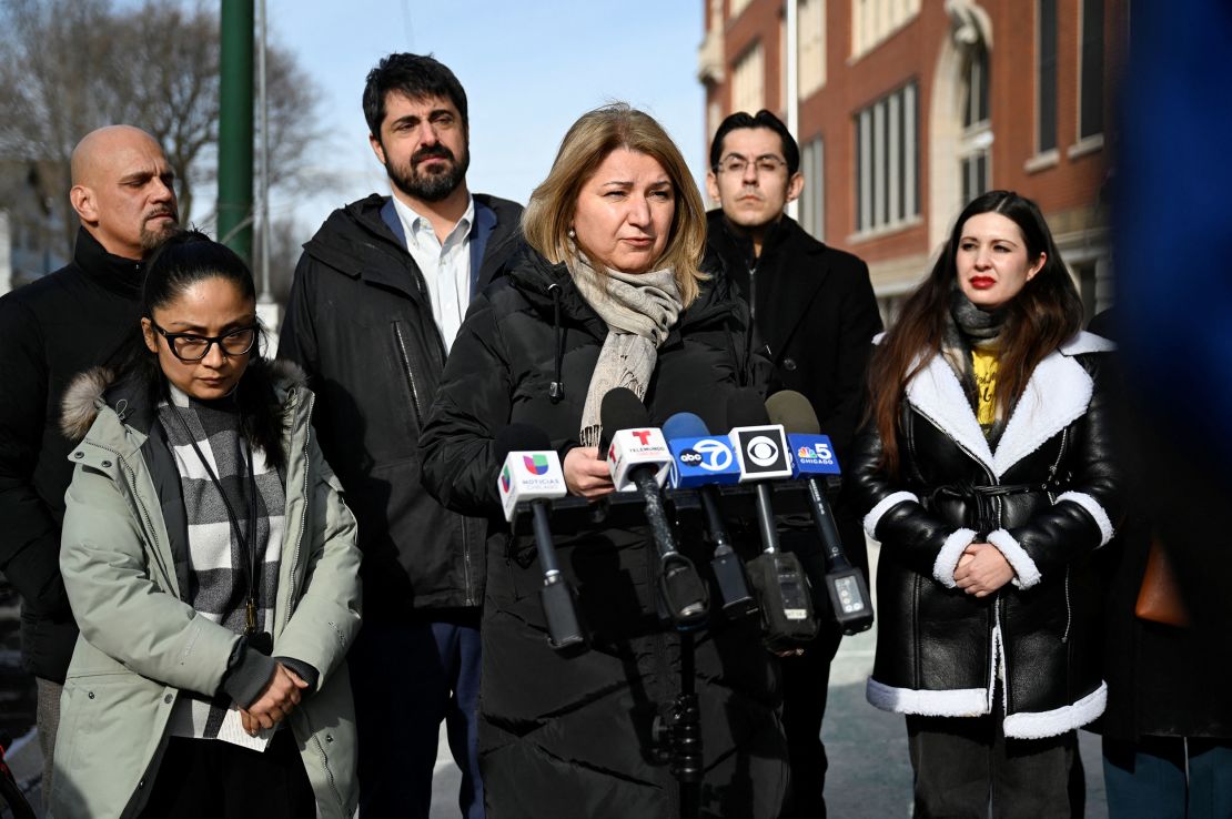 Bogdana Chkoumbova, Chicago Public Schools chief education officer, speaks to members of the media in Chicago on Friday.